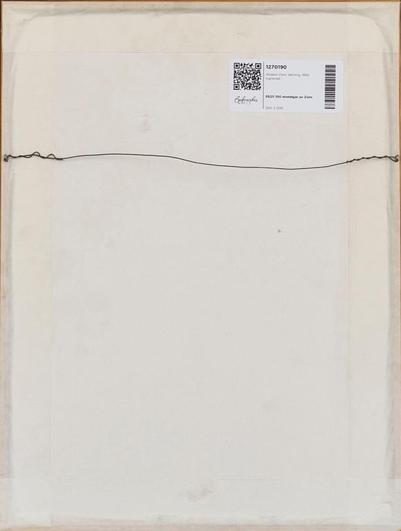 Anders Zorn, a signed etching from 1914.