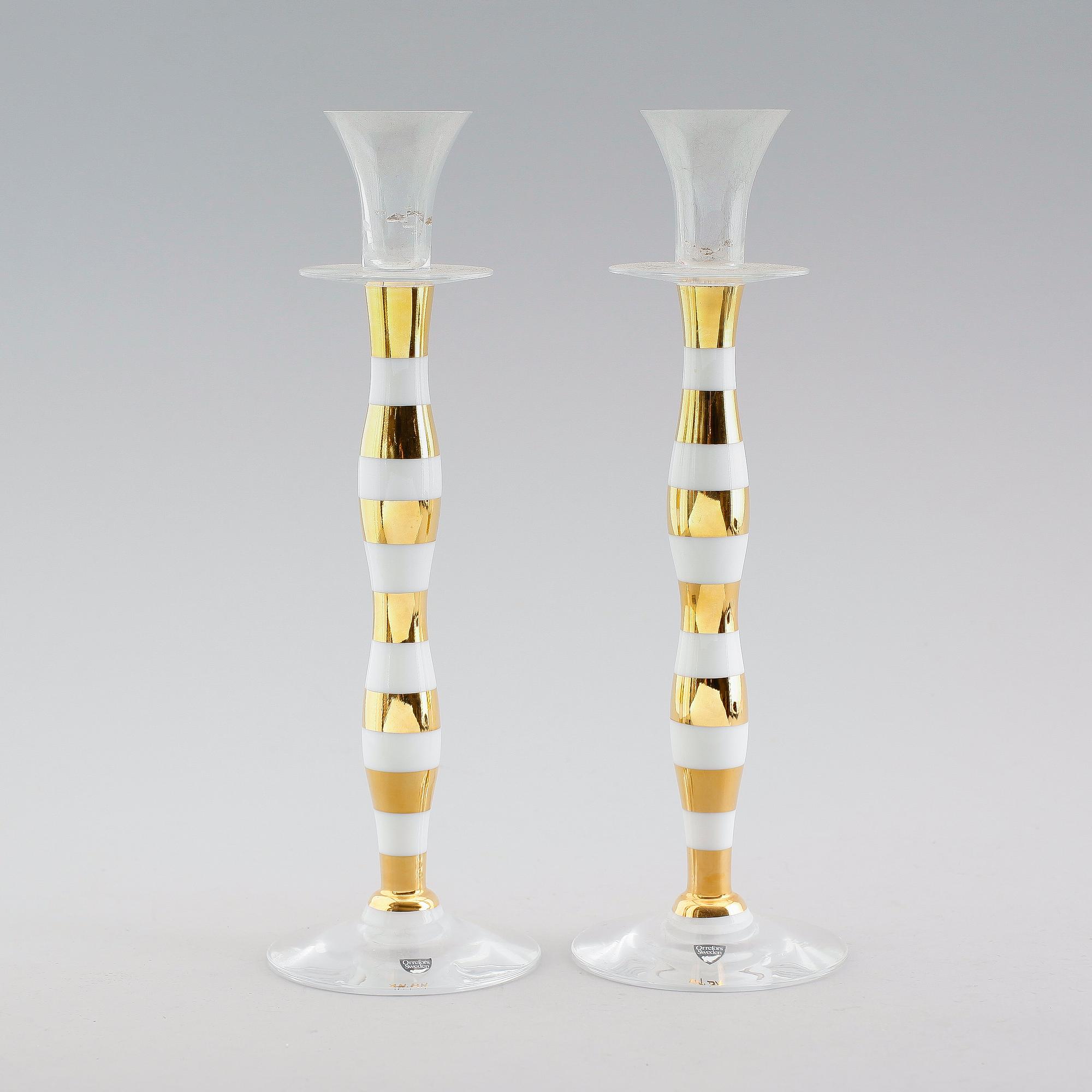 LJUSSTAKAR, 1 par, glas, "Celeste", Anne Nilsson, Orrefors.