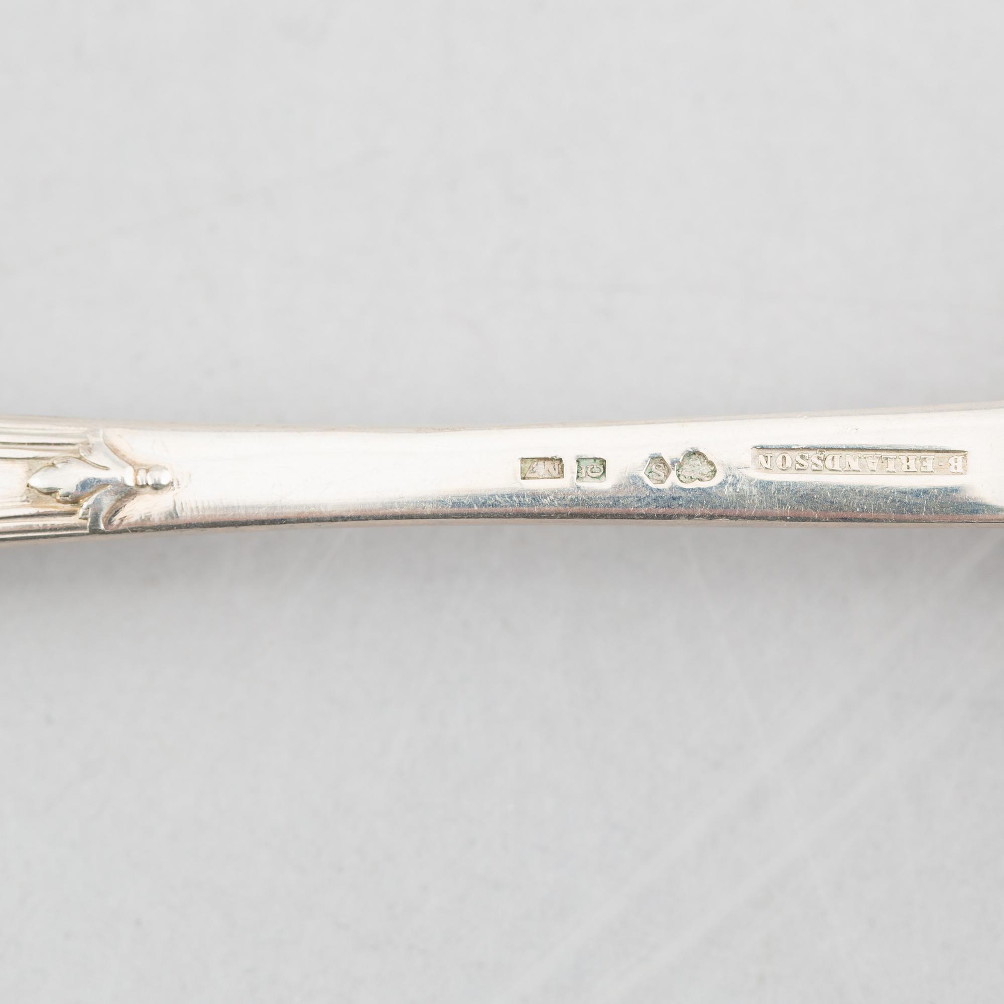 Uppsättning skedar och gafflar, 14 delar, silver, "Rosett", bl.a. Bernt Erlandsson, Kristianstad, 1912-32.