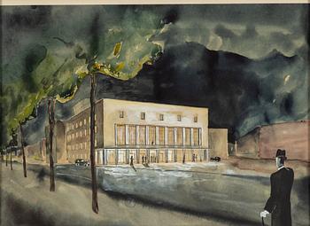 FASADER/INTERIÖRER, 4 st, akvareller, 1900-tal.