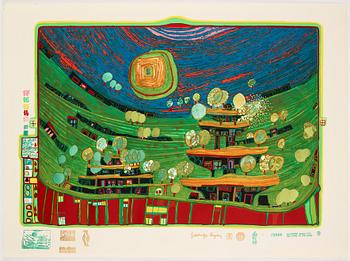 Friedensreich Hundertwasser, the complete portfolio comprising 10 silkscreens in colours with metallic imprints.