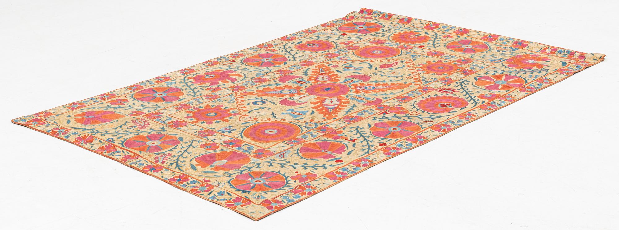 A 19th century Suzani embroidery, probably Nurata region, Uzbekistan, ca 169 x 113 cm.