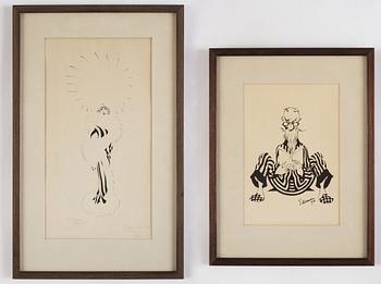 Einar Nerman, ink drawings, a pair.