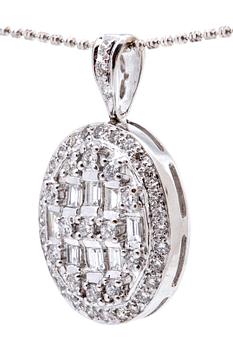 Pendant and chain, 18K whitegold, brilliant and baguette-cut diamonds approx 0,75 ct in total.