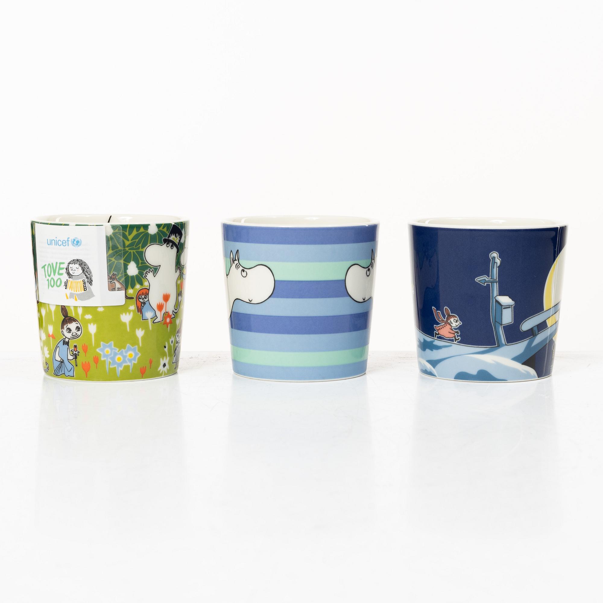 Arabia, three Moomin mugs, Finland, 2006-14.