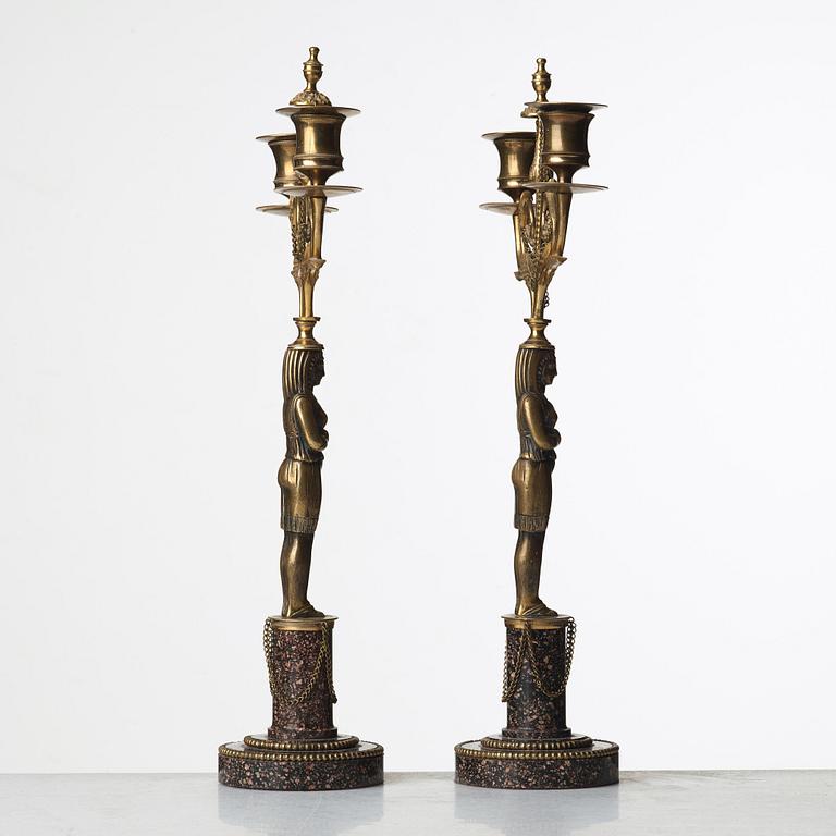 A pair of late Gustavian circa 1800 two-light candelabra.