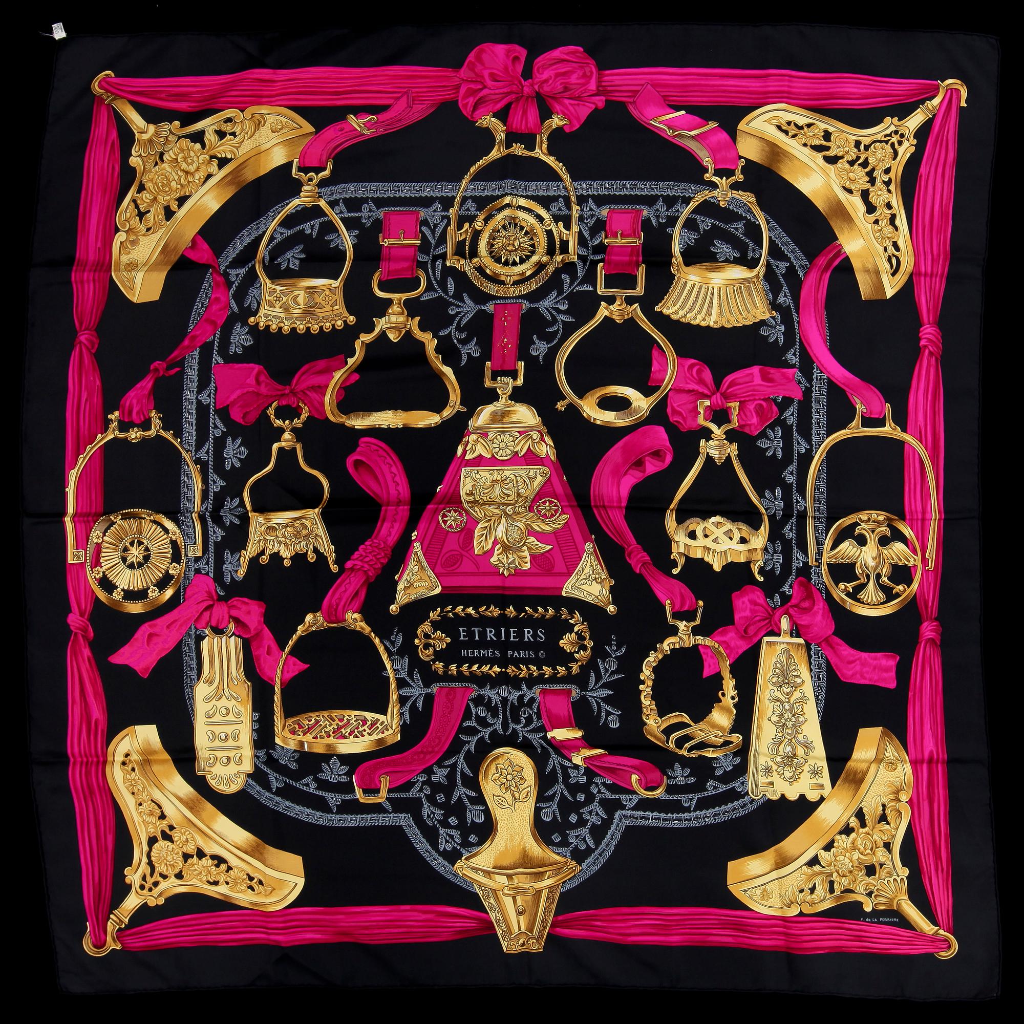 SCARF, siden, "Etriers", Fracoise de la Perrier, Hermès, Paris. 1900-tal.