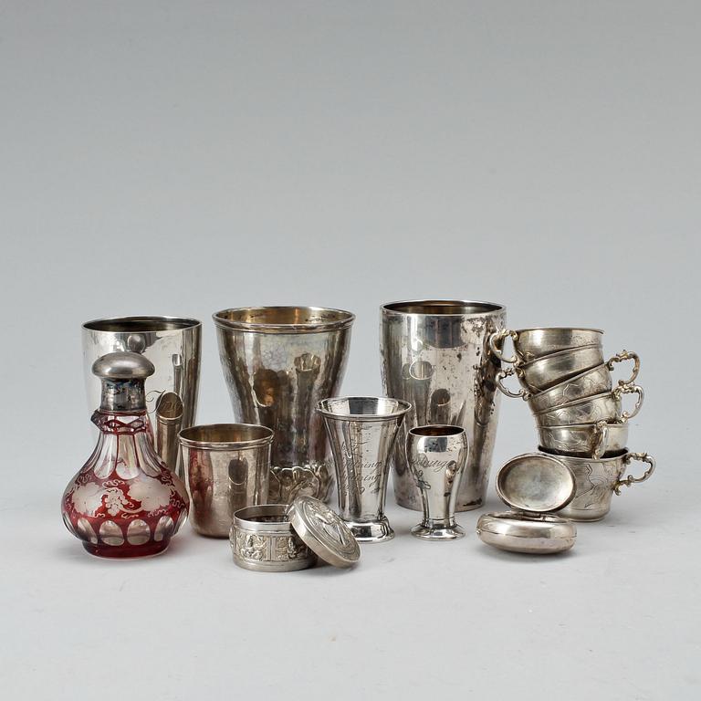 PARTI SILVER, 14 delar. Bl a K Andersson, Stockholm 1908. Vikt tot ca 495 g.