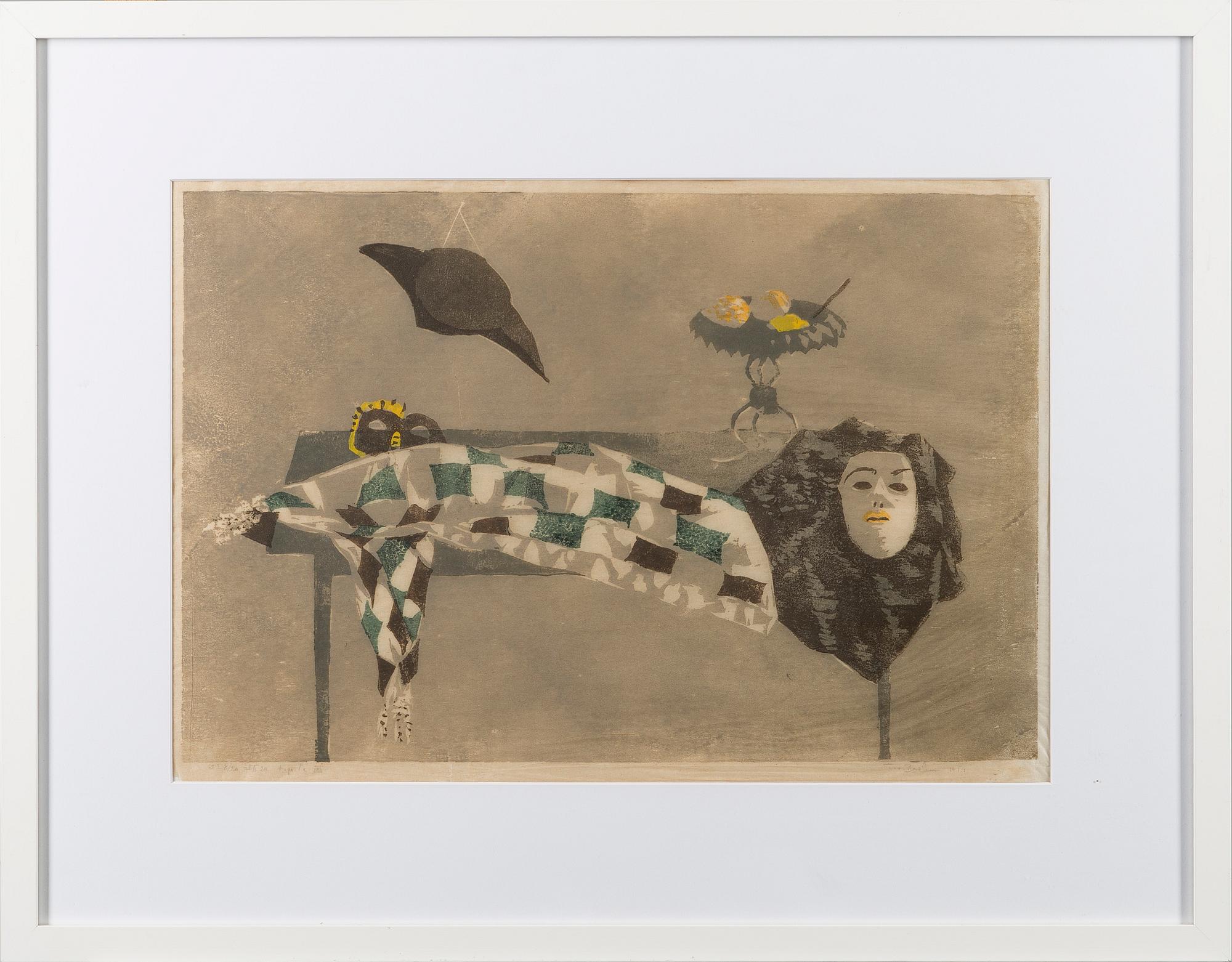 TUOMAS VON BOEHM, puupiirros, signeerattu, päivätty 1954 ja numeroitu.