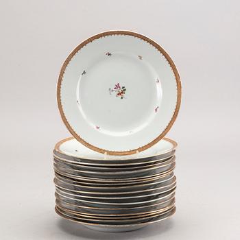 A set of 17 famille rose plates, Qing dynasty, Qianlong (1736-95).