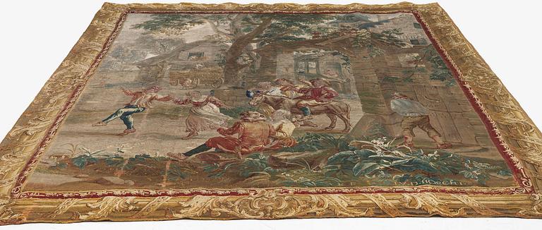 Jacob van der Borcht, vävd tapet, "Kermess" gobelängteknik ca 337 x 278 cm, Bryssel, Flanderna, signerad I. V. D BORCHT & Bryssels stadsmärke.