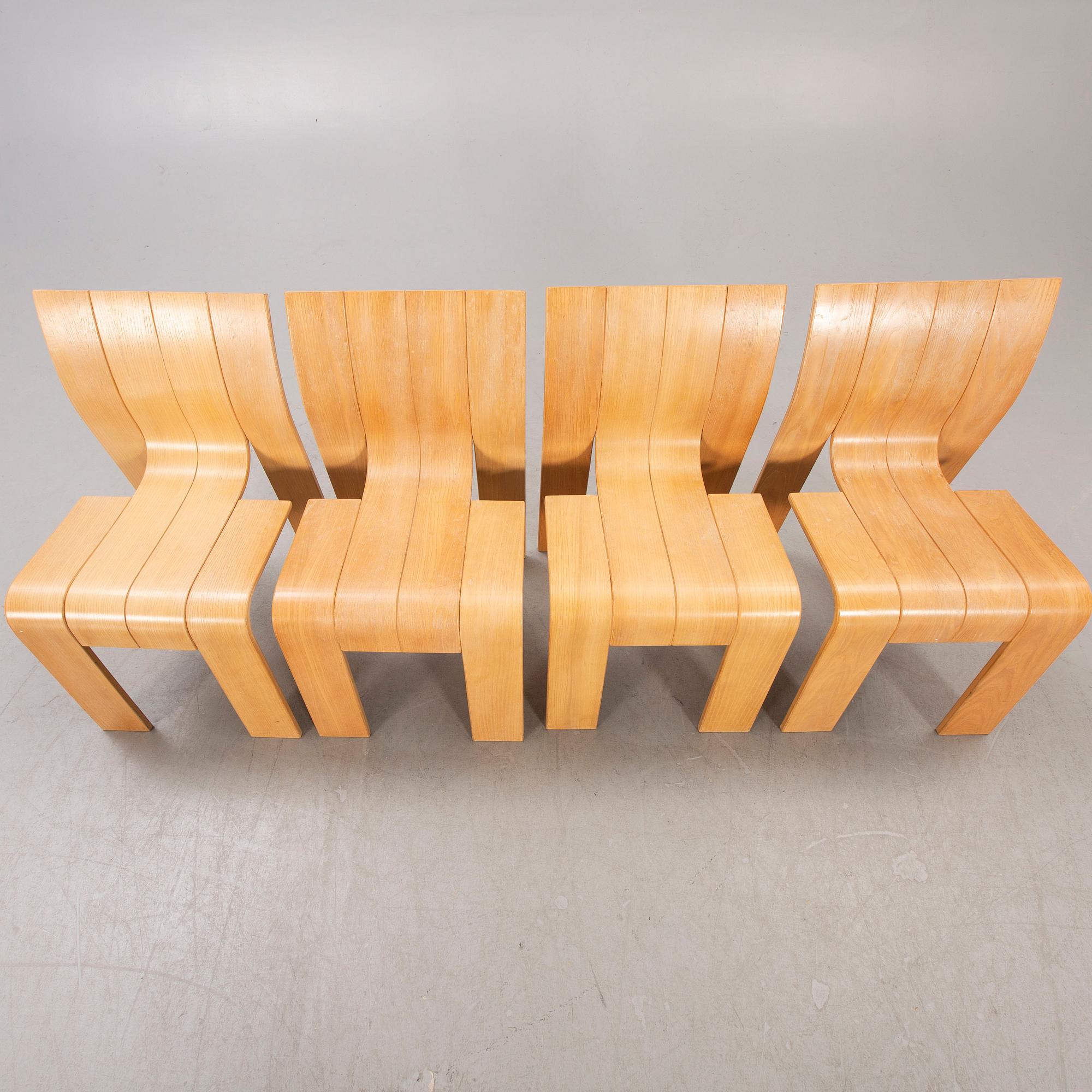 A set of four 1970s Gijs Bakker, oak chairs for Castelijn Netherlands,
