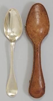 A Swedish parcel-gilt large spoon, makers mark of Nils Hellberg, Stockholm 1791.