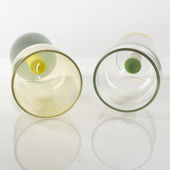 Gunnar Cyrén, two 'Pop' glass goblets, Orrefors 1967.