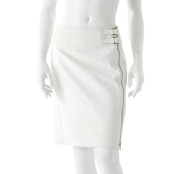 RALPH LAUREN, a white leather skirt.