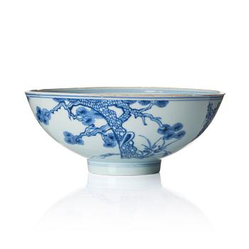 1078. A blue and white 'three friends' bowl, Qing dynasty, 18th century.