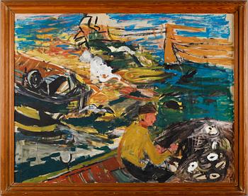 ERIC HALLSTRÖM, tempera på papper uppklistrad på pannå, ej signerad, 1930-tal.