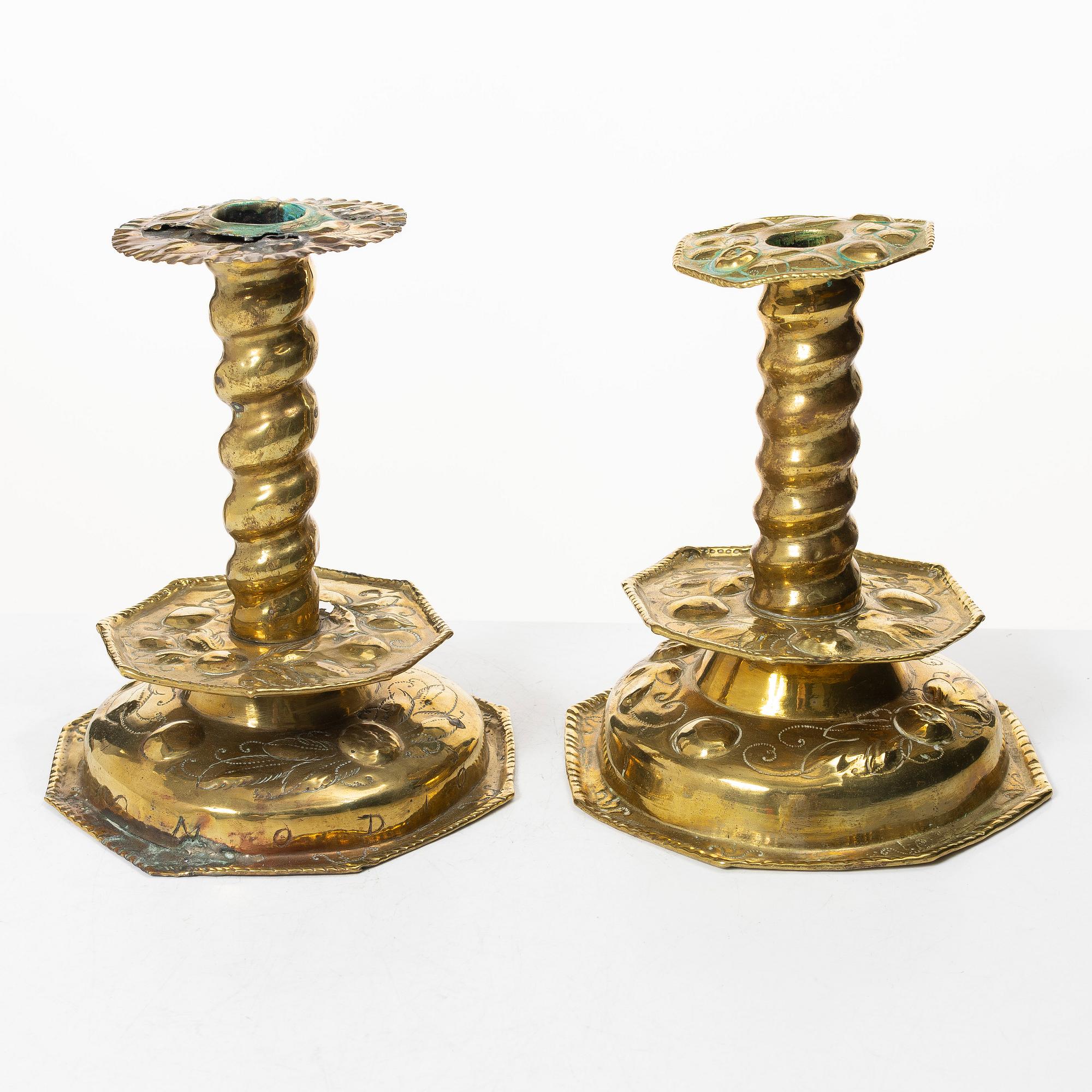Two Baroque candle sticks, 18th Century.