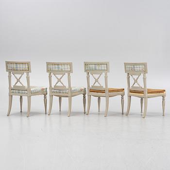 A set of four late Gustavian chairs, around the year 1800.