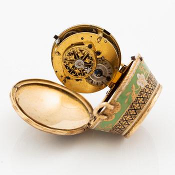 Fickur i form av korg, guld och emalj, Genève, Schweiz, tidigt 1800-tal.