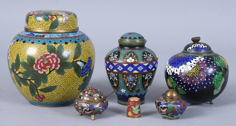 PARTI CLOISONNÉ, 6 delar, orientaliskt, 1900-talets första kvartal.