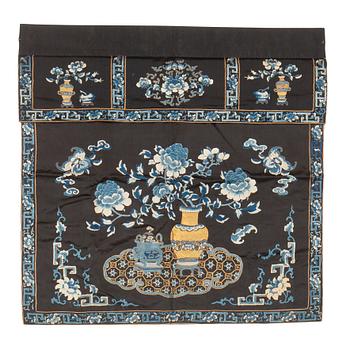 An embroidered Chinese silk altar cover, Qing dynasty, 19th Century.