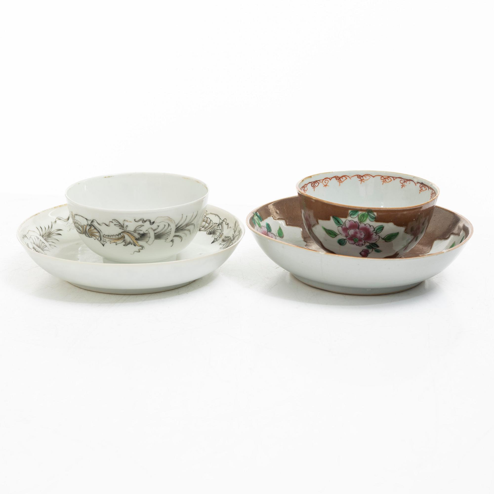Parti koppar och fat, porslin, Kina, 1700-tal.