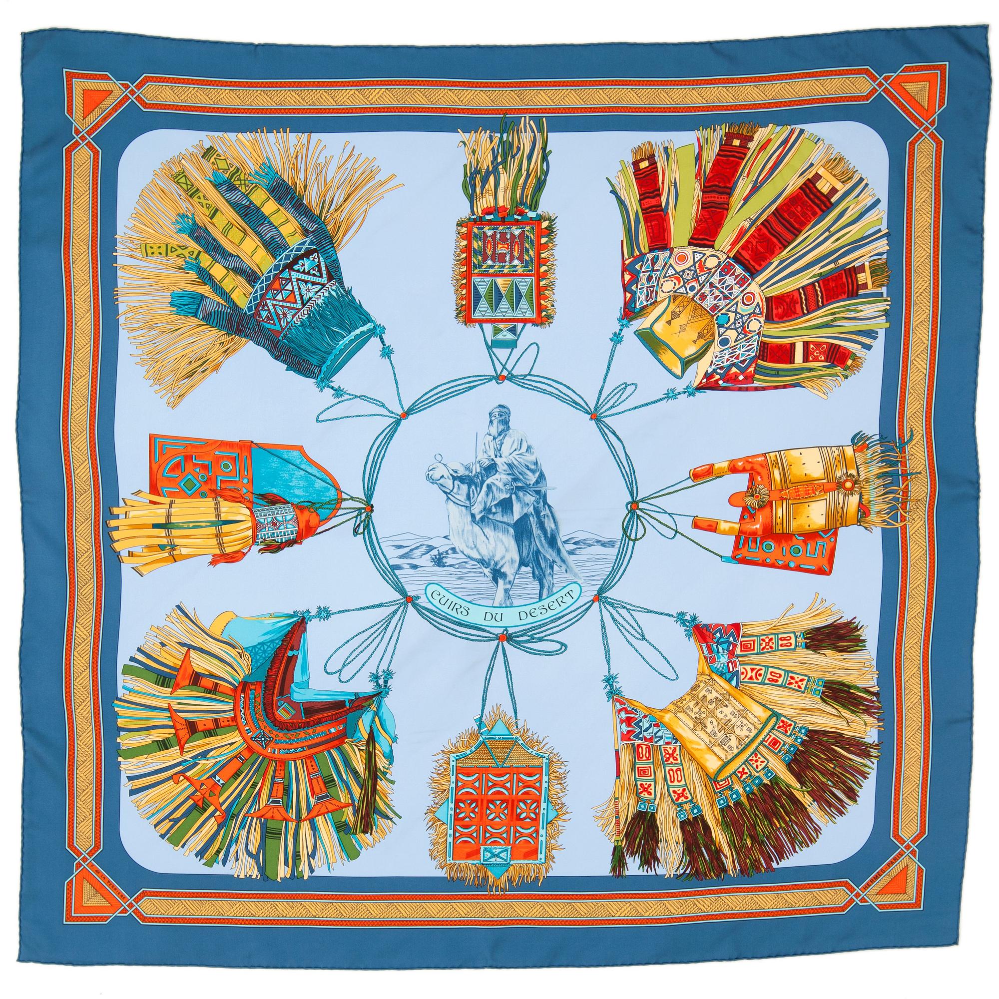 HERMÈS, a silk scarf, "Cuirs du desert".