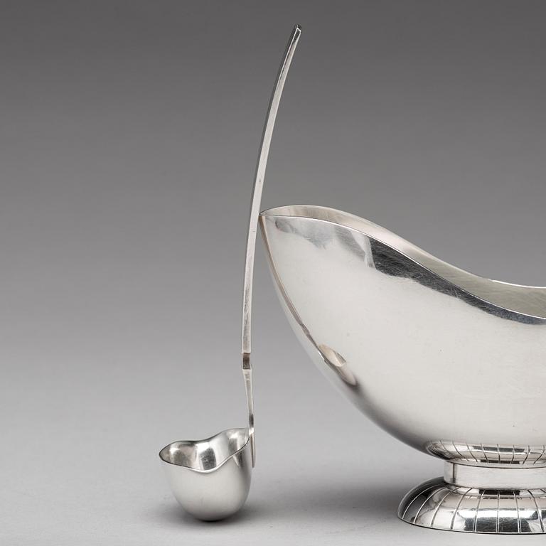 Sigvard Bernadotte, a sterling sauceboat with ladle, Georg Jensen, Copenhagen 1933-44.