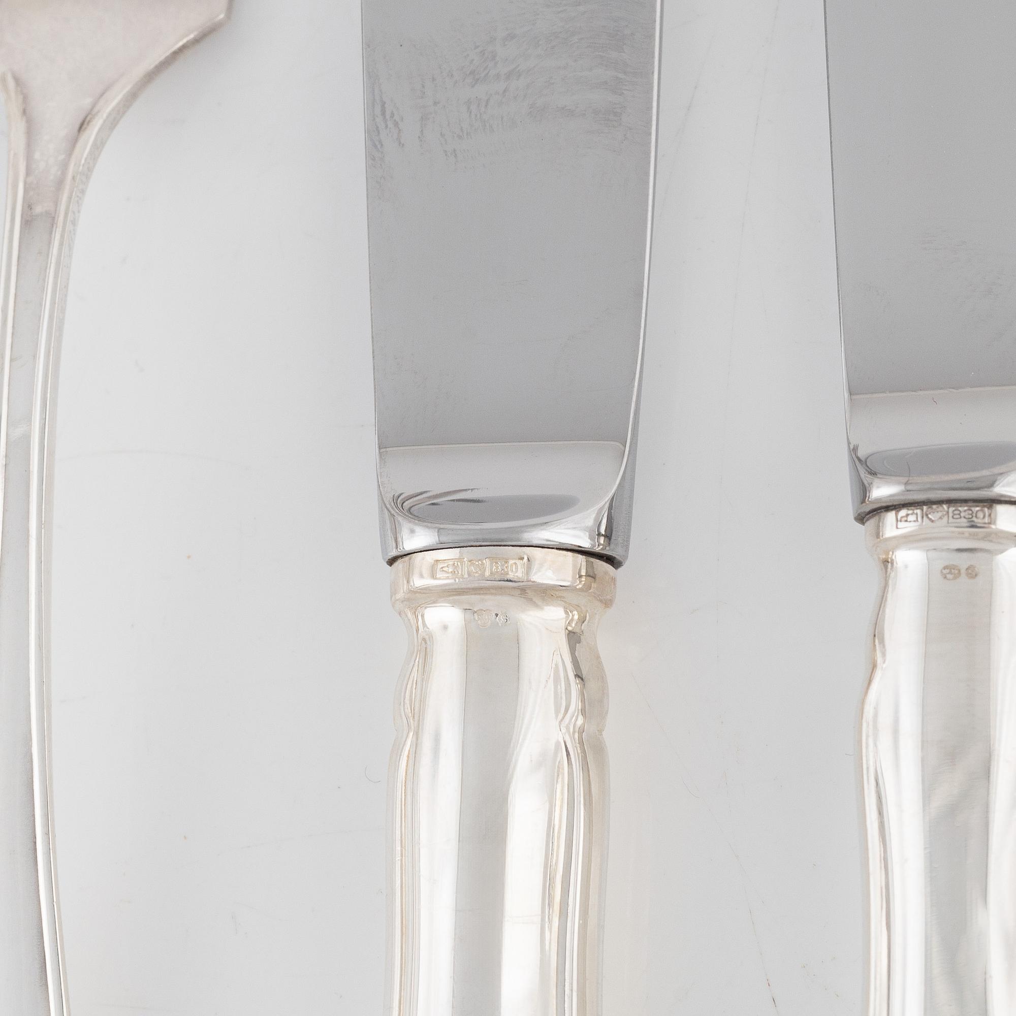 Bestickservis, 54 delar, silver, "Chippendale", Auran Kultaseppä, Åbo, bl.a. 1985.