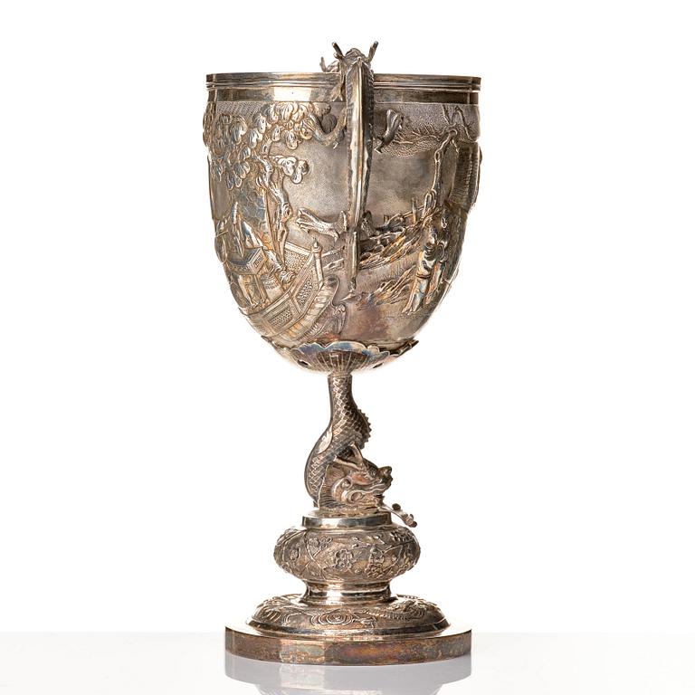 A large silver goblet, Shanghai, circa 1900. Unidentified silver marks.