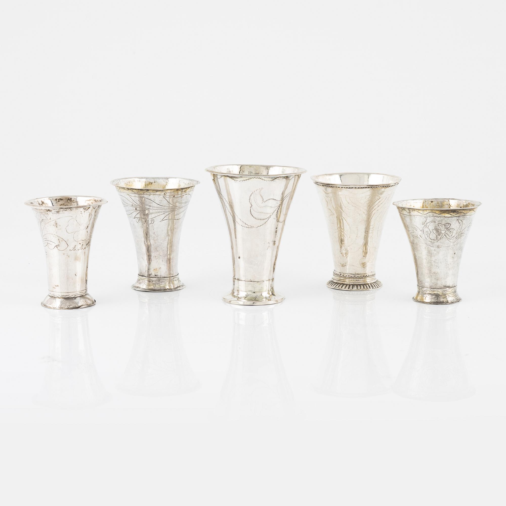 Five Swedish Silver Beakers, including mark of Elias Petter Modin, Sundsvall  1815,