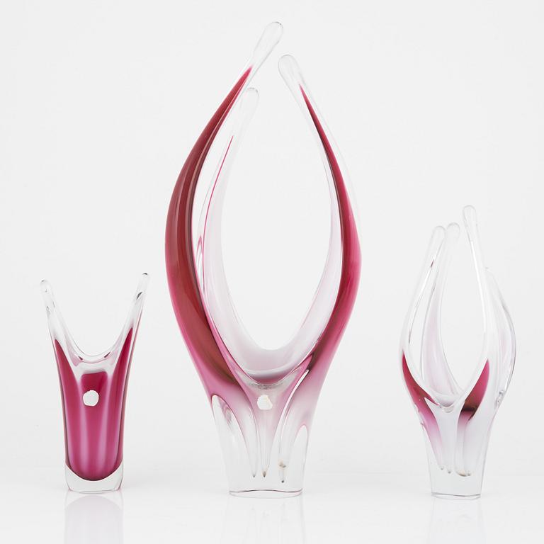 Paul Kedelv, a set of five 'Coquille' art glass for Flygfors.