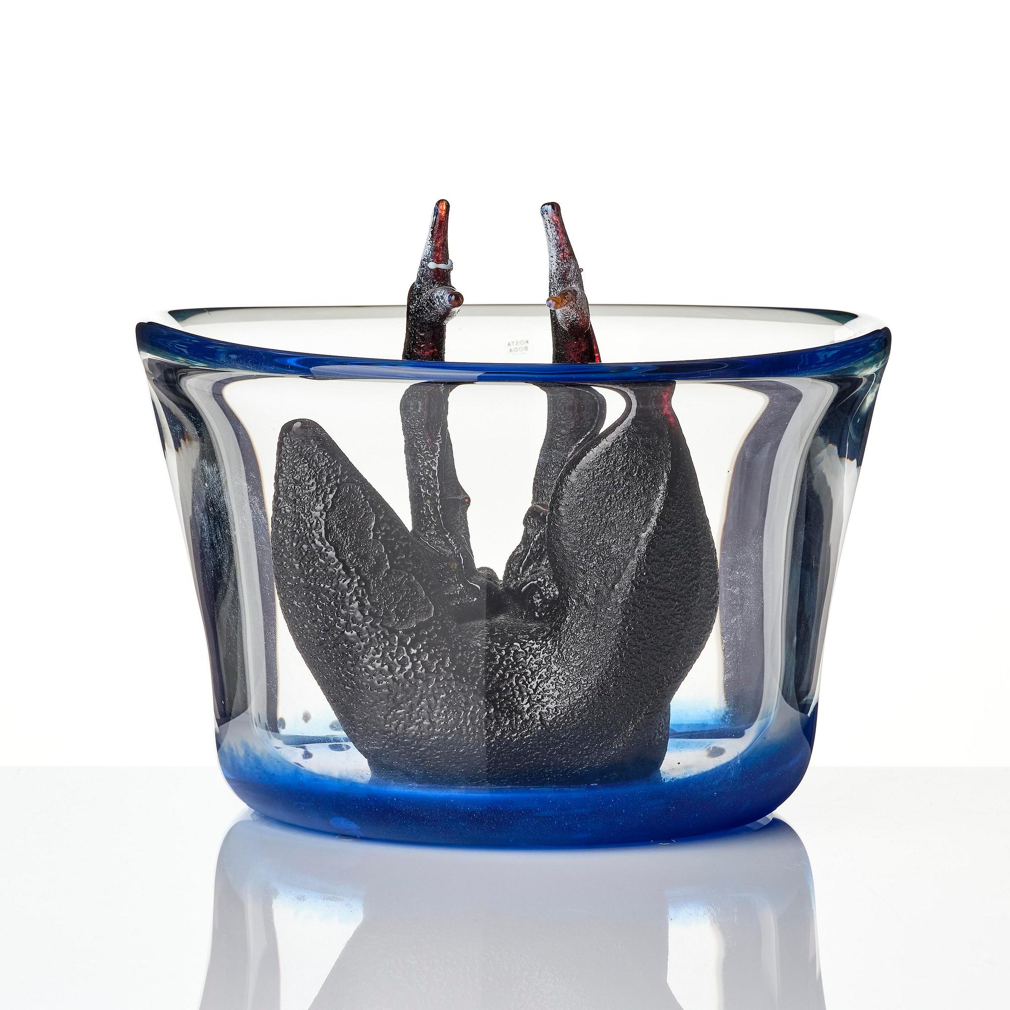 Ernst Billgren, "Simmande rådjur", skulptur, glas, Kosta Boda, ed. 26/30.