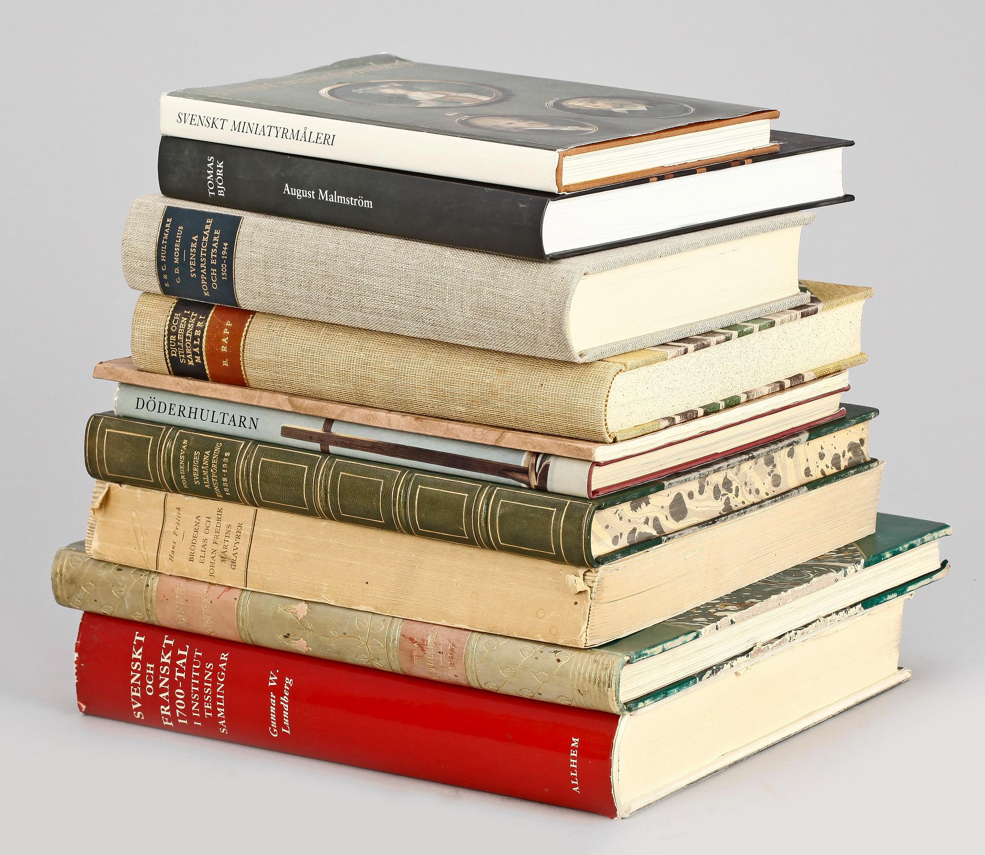 PARTI BÖCKER OM SVENSK KONST, 10 st, bla "Bröderna Elias och Johan Martins gravyrer" av Hans Frölich, Stockholm 1939.