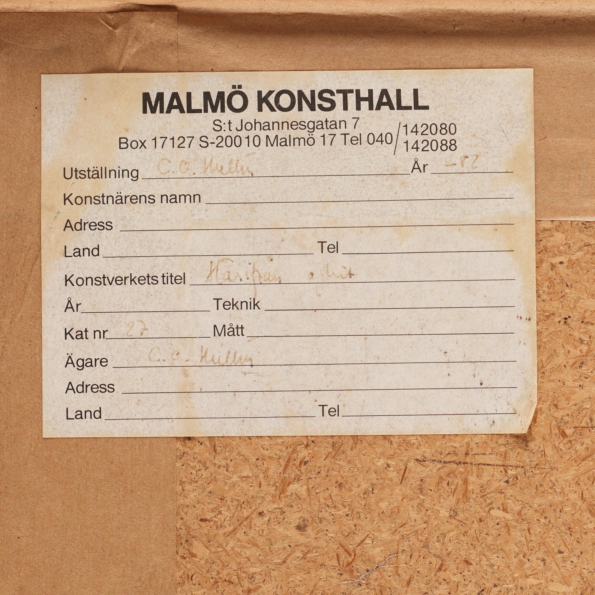 CO Hultén, gouache och tusch på pappannå och utförd 1944.