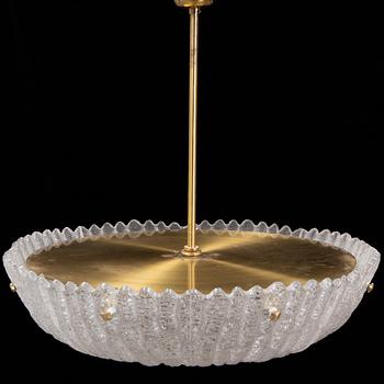 Orrefors, a brass and glass ceiling light, second half of the 20th century.