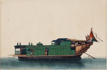 A set of 12 maritime Chinese watercolours on paper by an unknown artist, Qing dynasty, 19th Century.