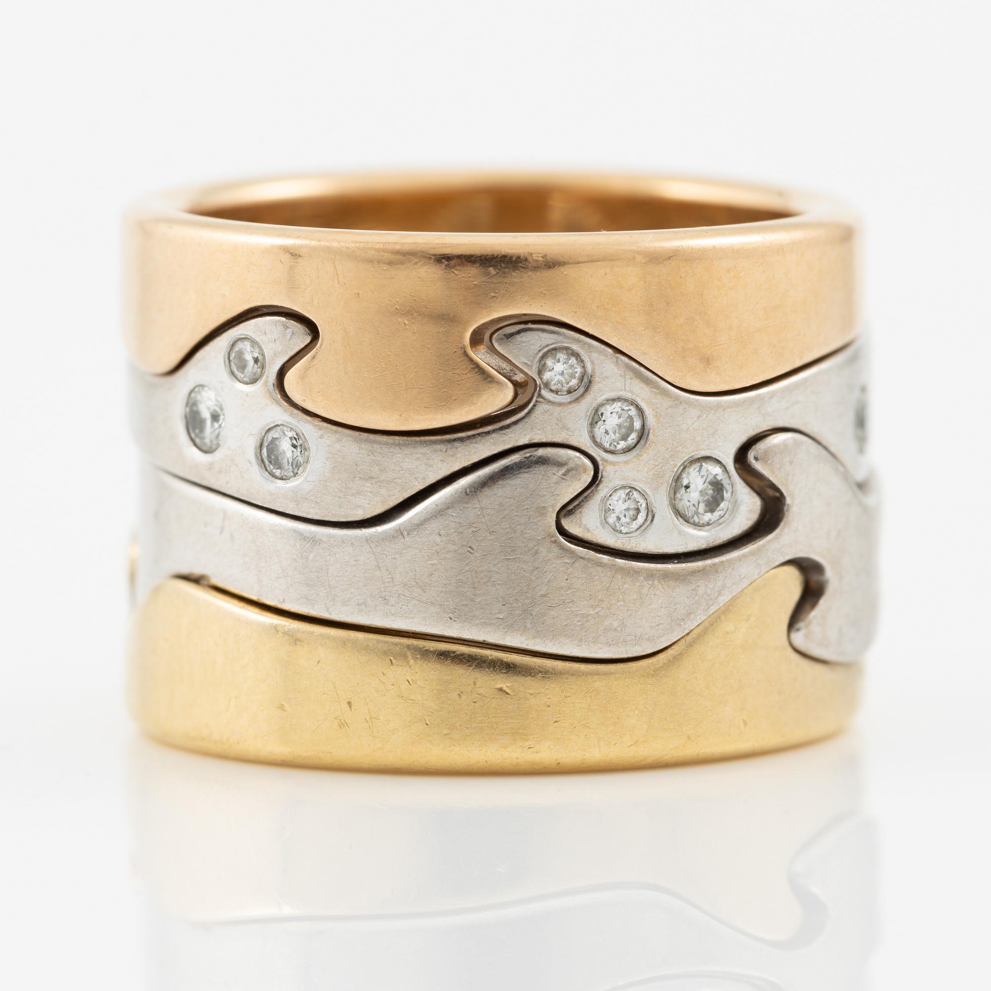 Georg Jensen, ring, "Fusion", 4 delar, 18K guld och vitguld, med briljantslipade diamanter.