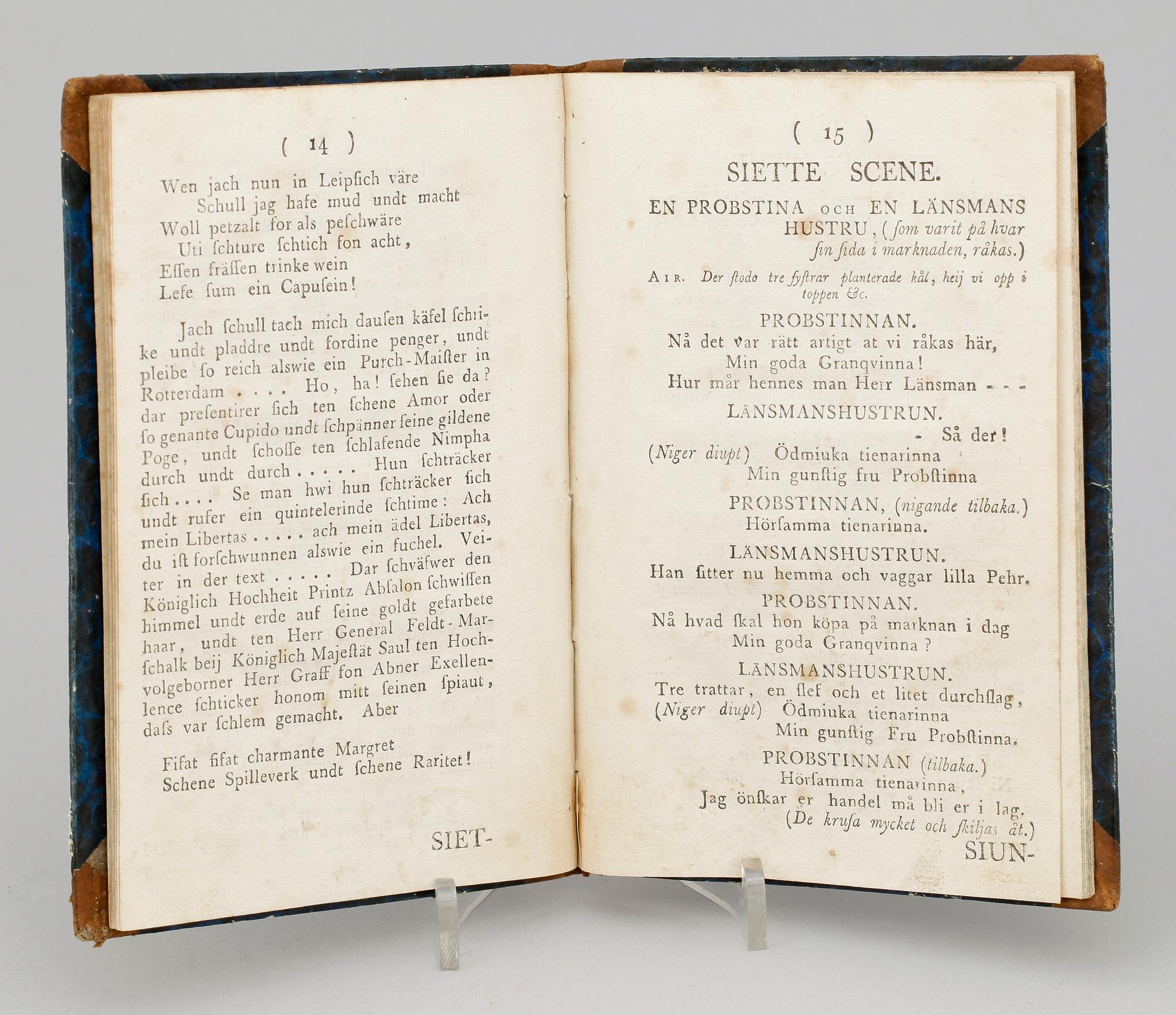TEATERPROGRAM, rollhäfte, från Confidencen, Kongliga tryckeriet, Stockholm. 1783.