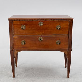 A late Gustavian mahogany and mahogany-veneered chest of drawers, beginning of the 19th century.