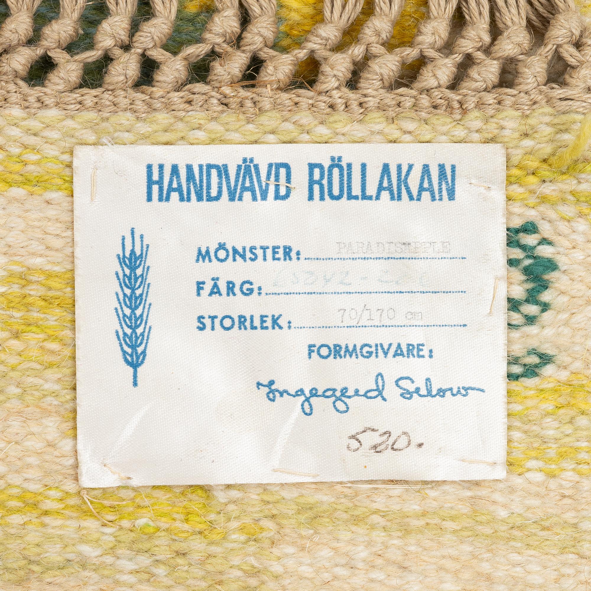 Ingegerd Silow, Wall hanging, röllakan, “Paradisäpple”, signed IS, approximately 170 x 70 cm.