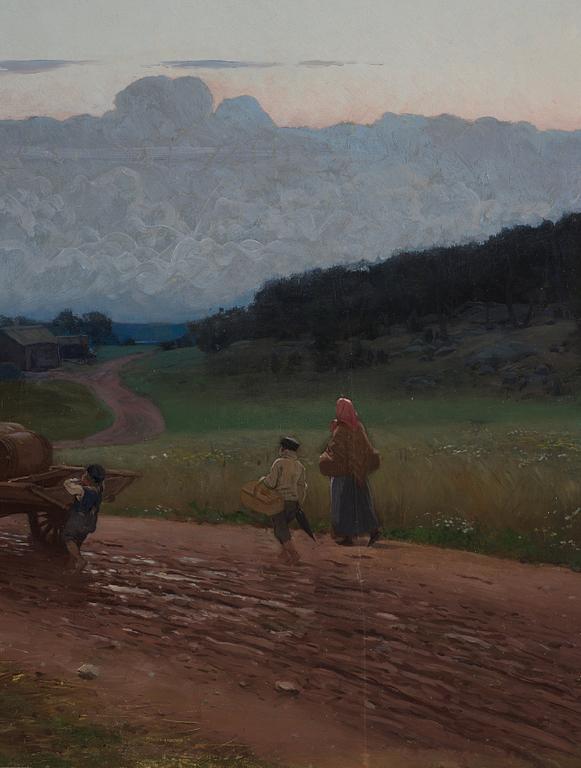 August Malmström, Evening landscape with farmers.