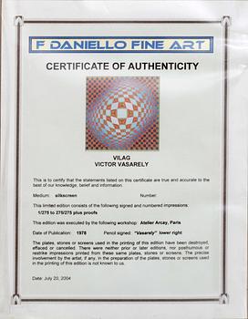 VICTOR VASARELY, färgserigrafi, "Vilag" 1975, signerad och numrerad 26/275.