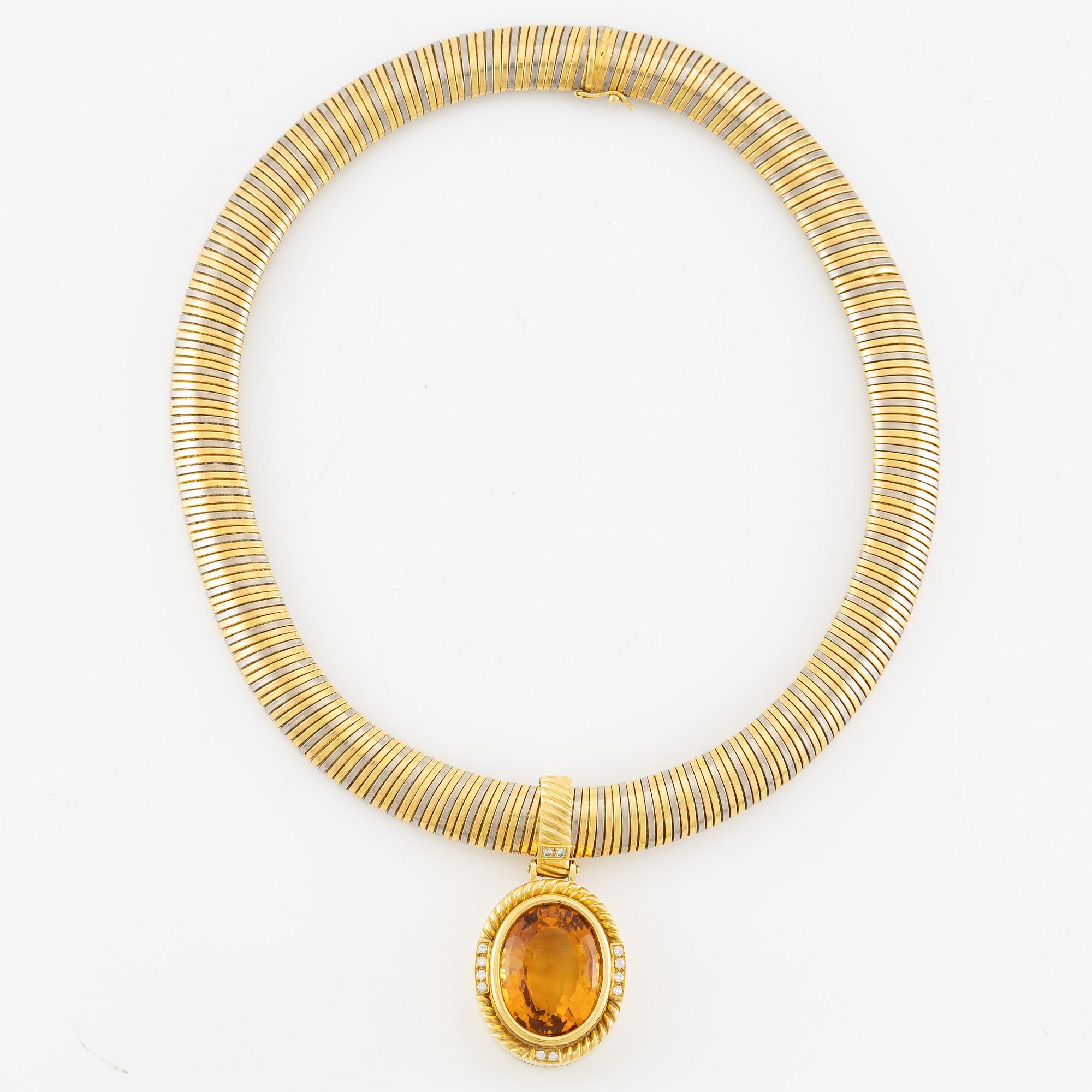 Collier med hänge, 18K guld med citrin och briljantslipade diamanter.