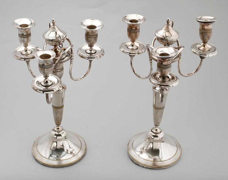 KANDELABRAR, 1 par, nysilver, 1800-/1900-tal.