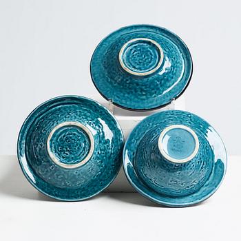 Vilhelm Bjerke-Petersen, a set of seven "Fasett" stoneware pieces, Rörstrand, Sweden 1951-52.