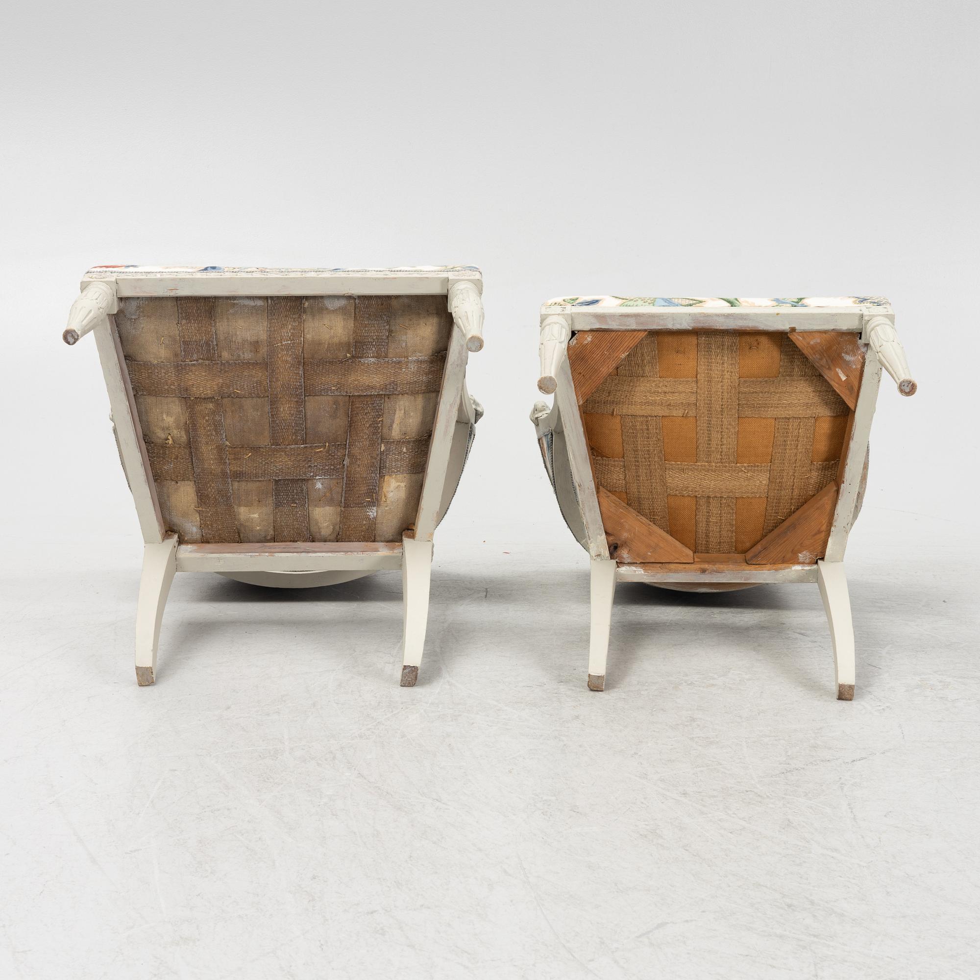 A matched pair of armchairs, late Gustavian, circa 1800.