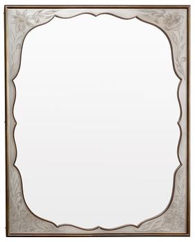 A Svenskt Tenn engraved pewter and brass mirror, Stockholm 1932.