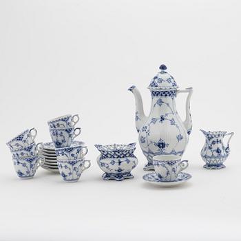 An eleven piece porcelain 'Musselmalet', half and full lace coffee service, Royal Copenhagen.